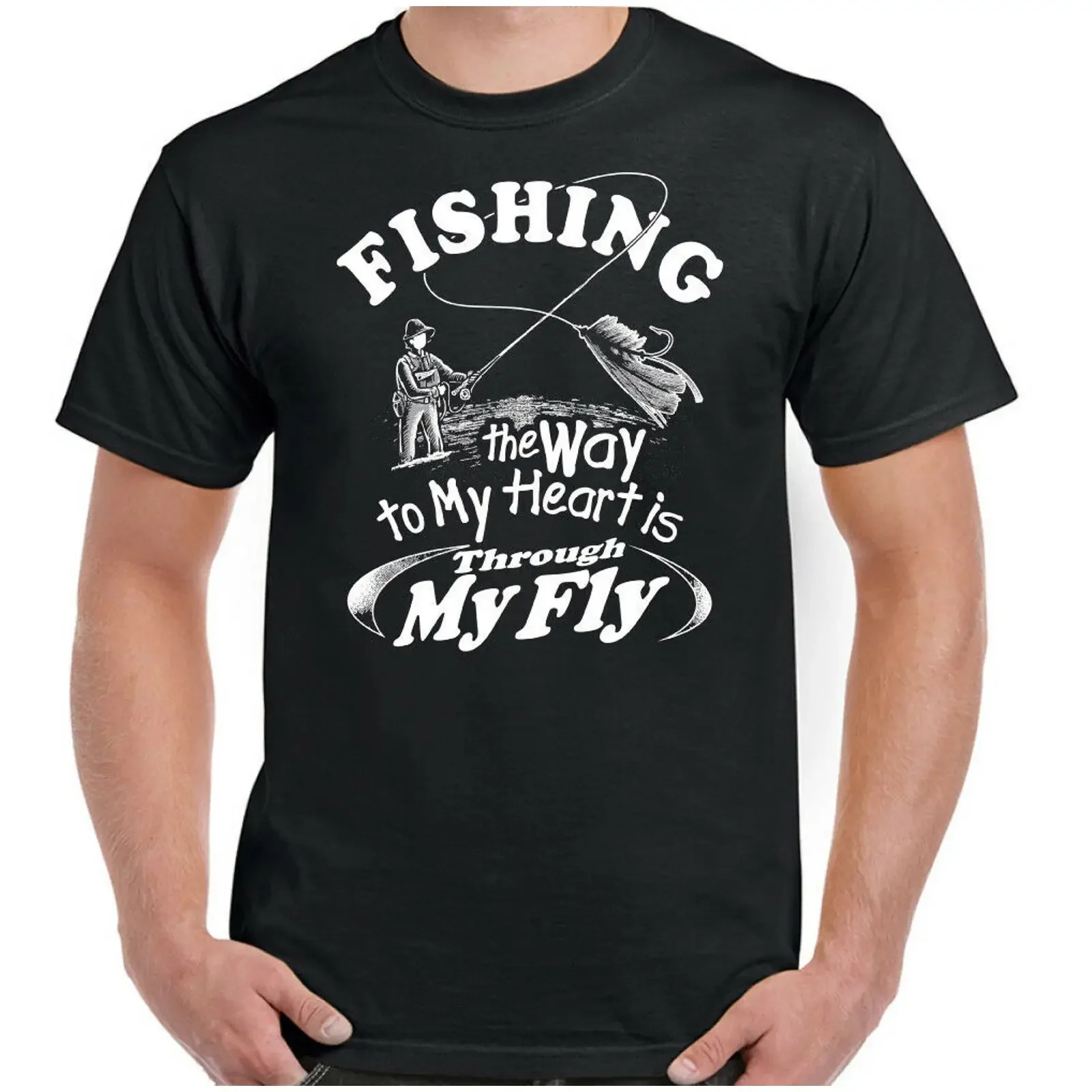 Fishing T Shirt Fisherman Through My Fly Mens Funny Angler Rod Reel Tackle Top vintage Washed Stretched Stylish fashion