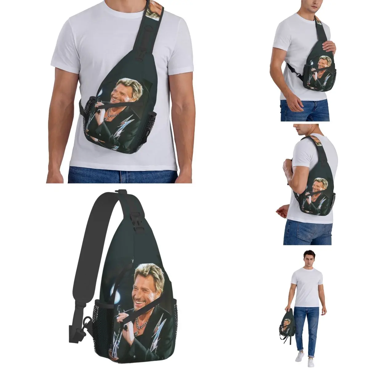 Johnny Hallyday-bandolera pequeña para el pecho, mochila de hombro para senderismo al aire libre, mochilas de día, Satchel de cantante de Rock francés