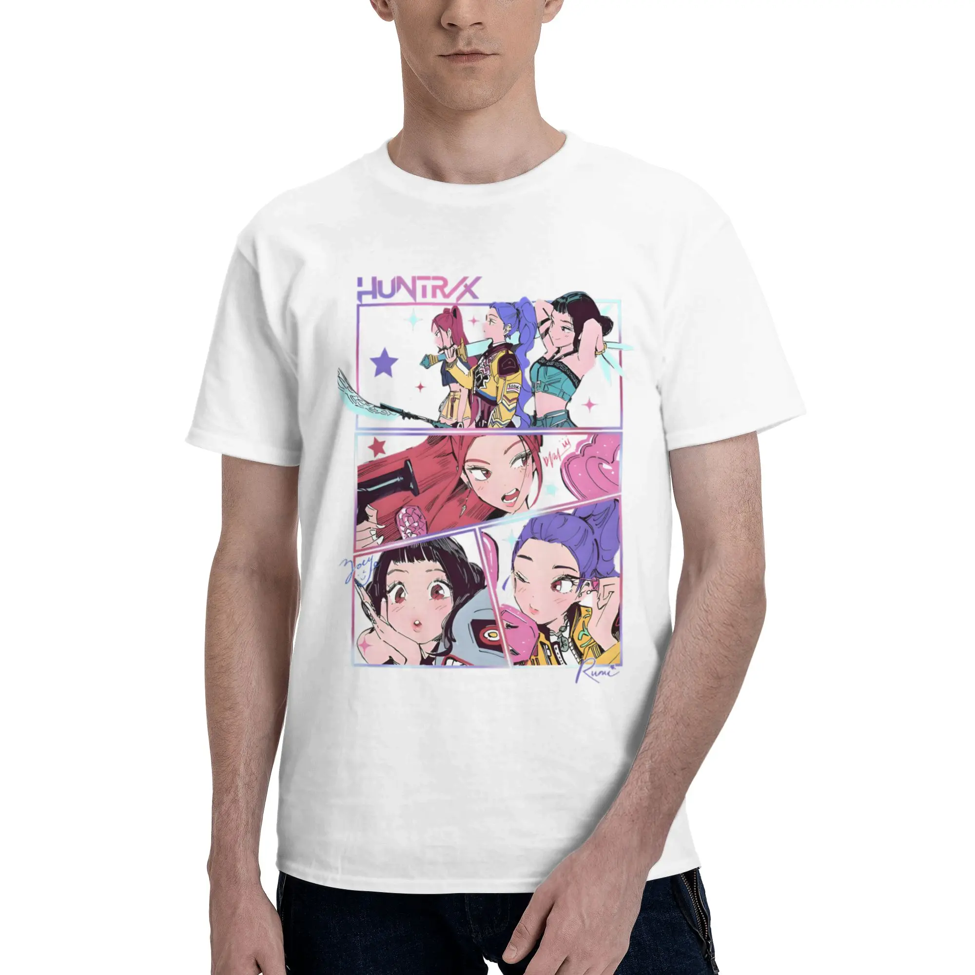 

KPop Demon Hunters T-Shirt Pure Cotton Tee Tops Summer O Neck Cartoon Anime Tshirt Fashion Short-Sleeve Clothing