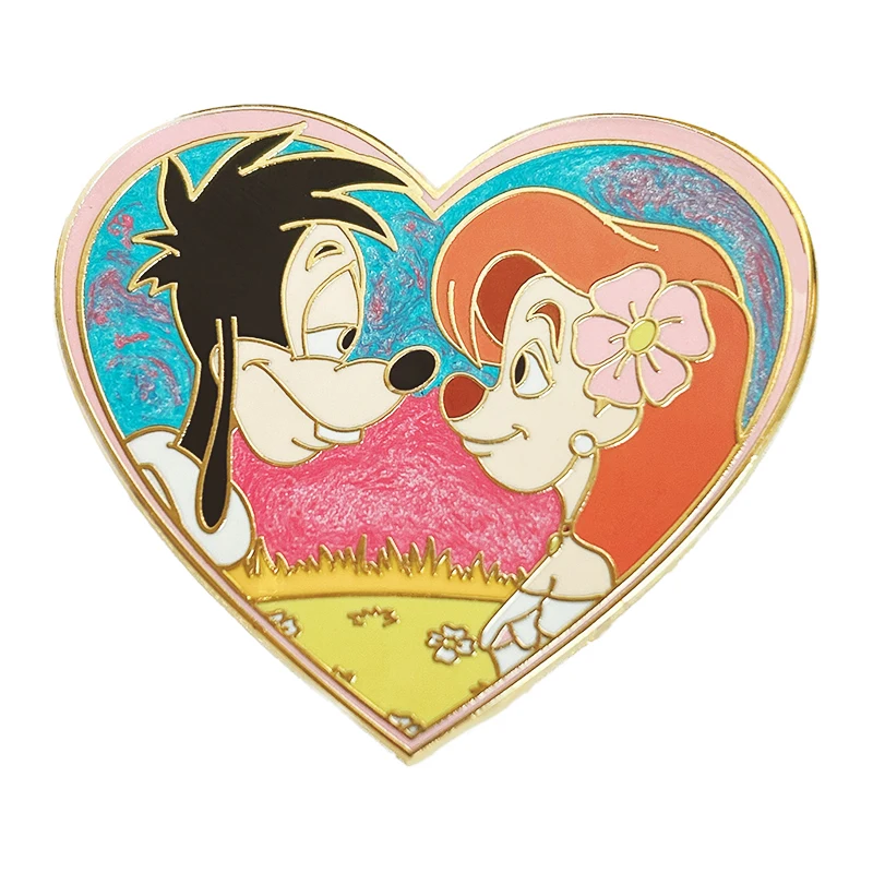 Quotation Two Cute Cartoon Couple Animals Lapel Pin Pink Heart Shape Hard Enamel Pink And Blue Glitter Gold Metal Badge For Gift