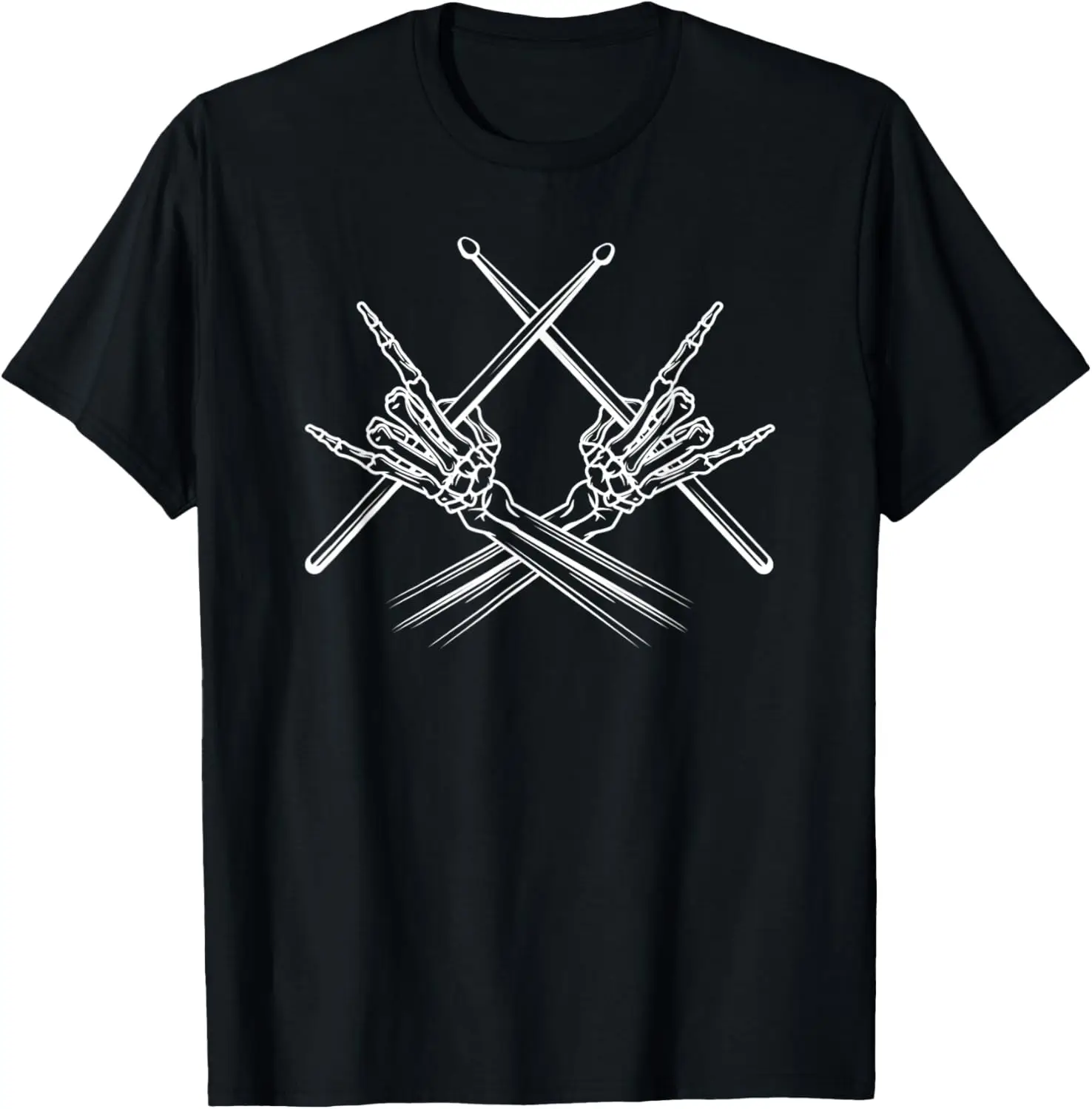 

Drummer Drum Sticks Rock & Roll Funny Skeleton Hand Horns T-Shirt