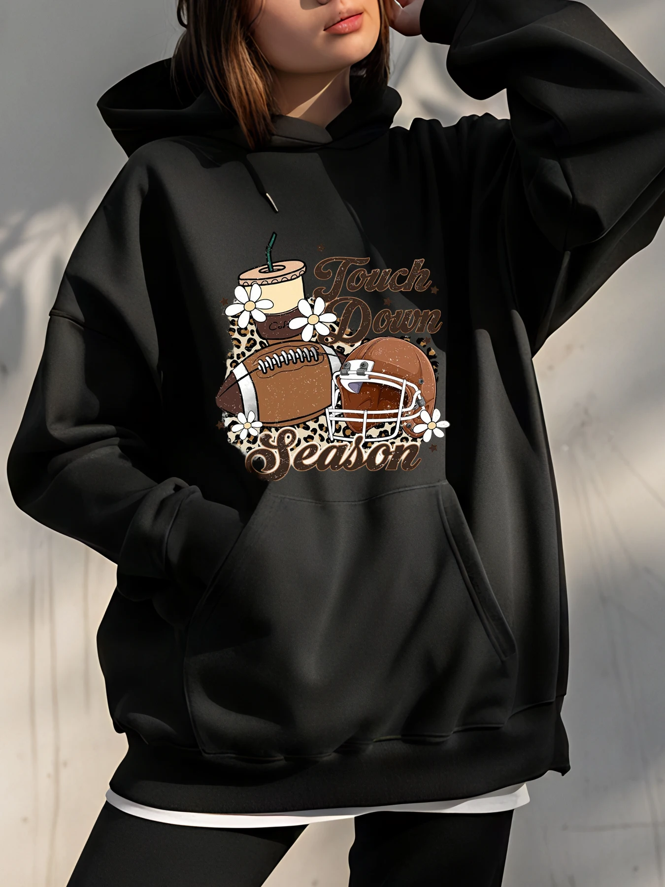 

Football Hoodie Touchdown Season Graphic Print Unisex Sweatshirt Casual Autumn Winter Wear for Women Men