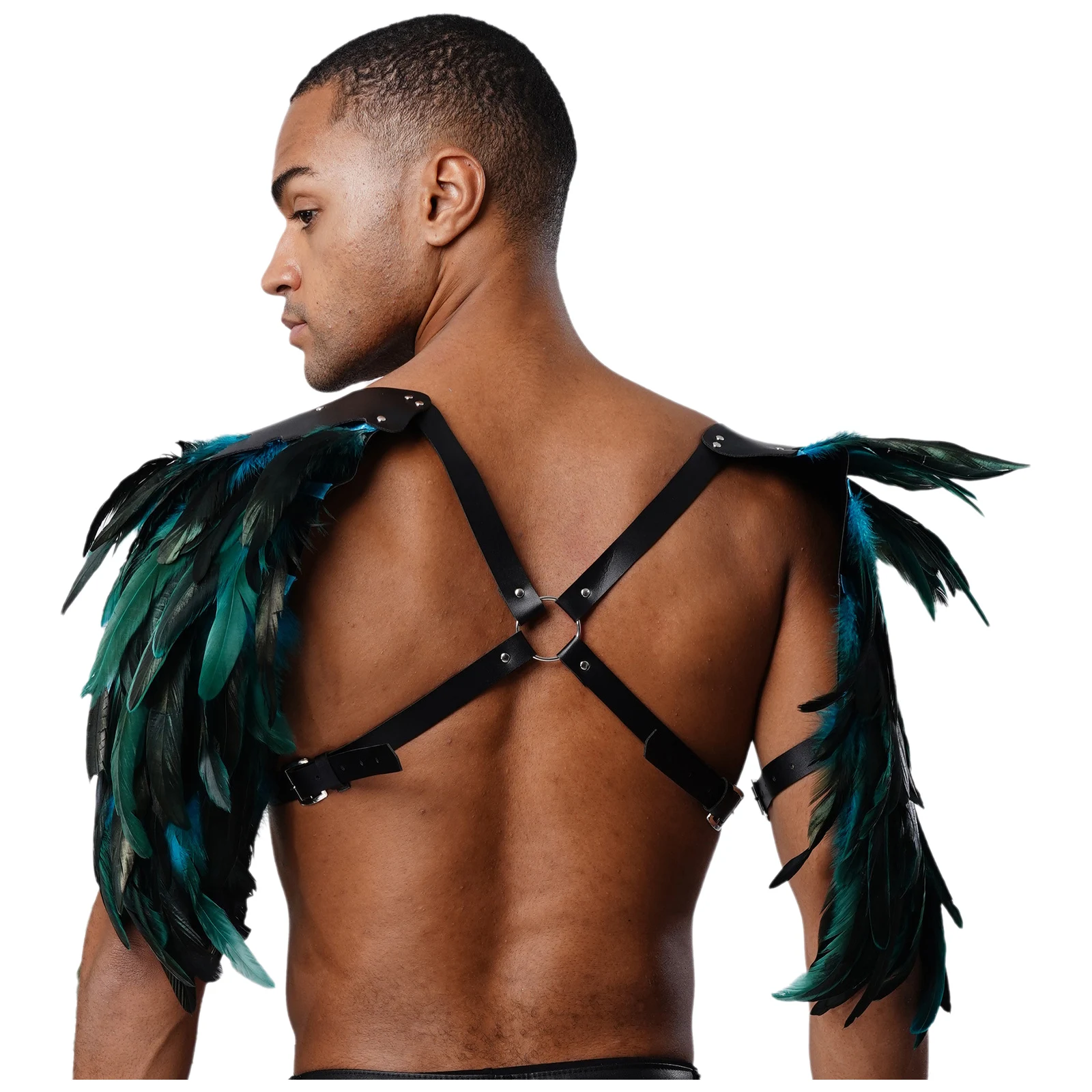 Armure d'épaule en plumes pour hommes, Punk médiéval, Rivets en cuir PU, joint torique, sangle de poitrine gothique Viking, harnais, accessoire de Cosplay d'halloween