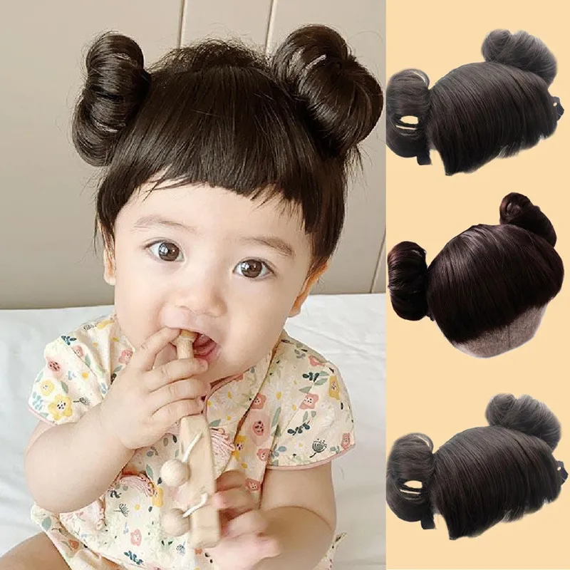 Hair Accessories Fashion Cute Double Buns Baby Girl Hair Wig Hat Cap Hairpiece Newborn Children Kids Girls Headbands Headwear