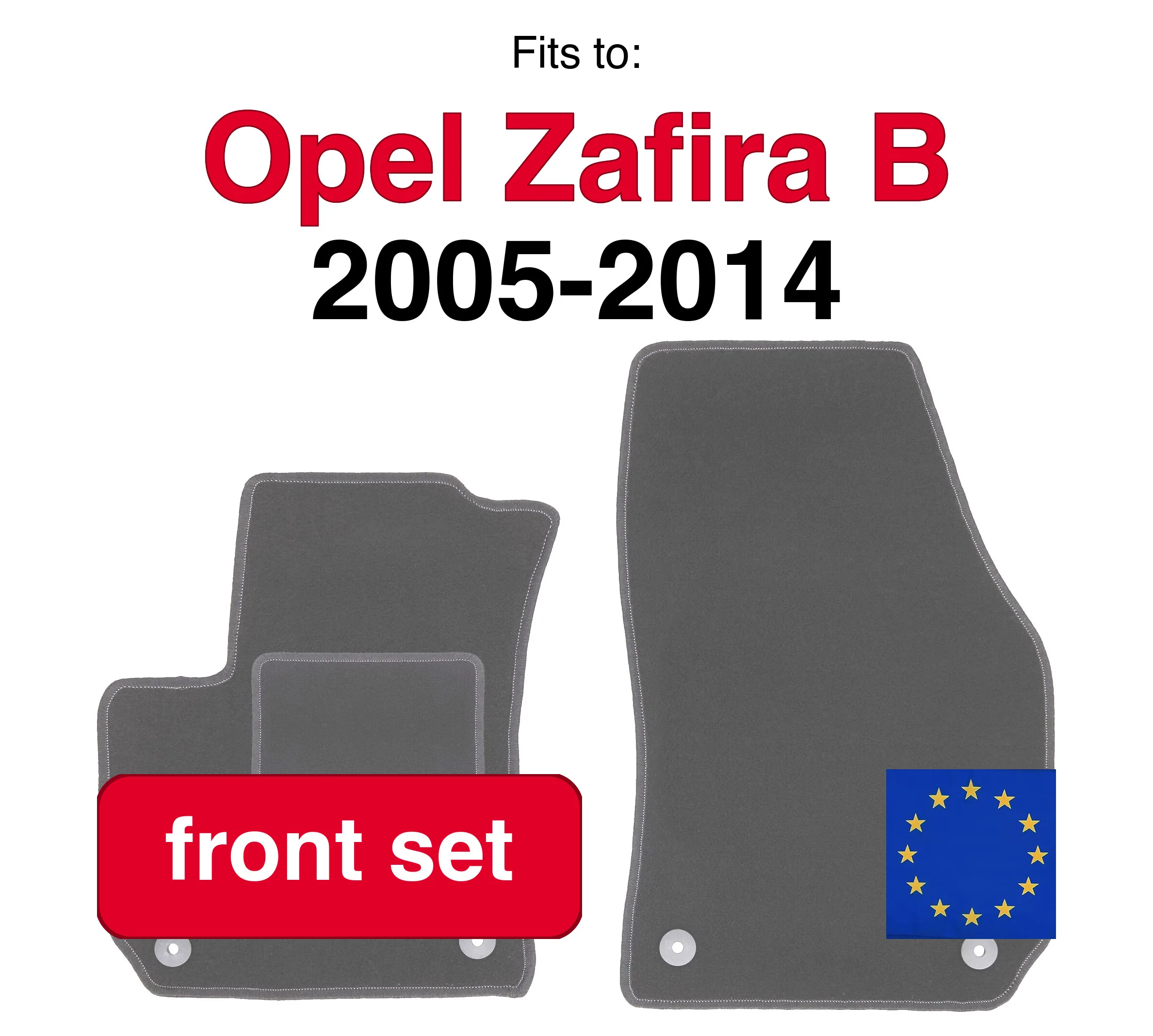 Auto velours vloermatten voor Opel Zafira B minivan (2005-2014) - Grafiet (2 stuks) set auto vloermatten voor de voorkant van de auto