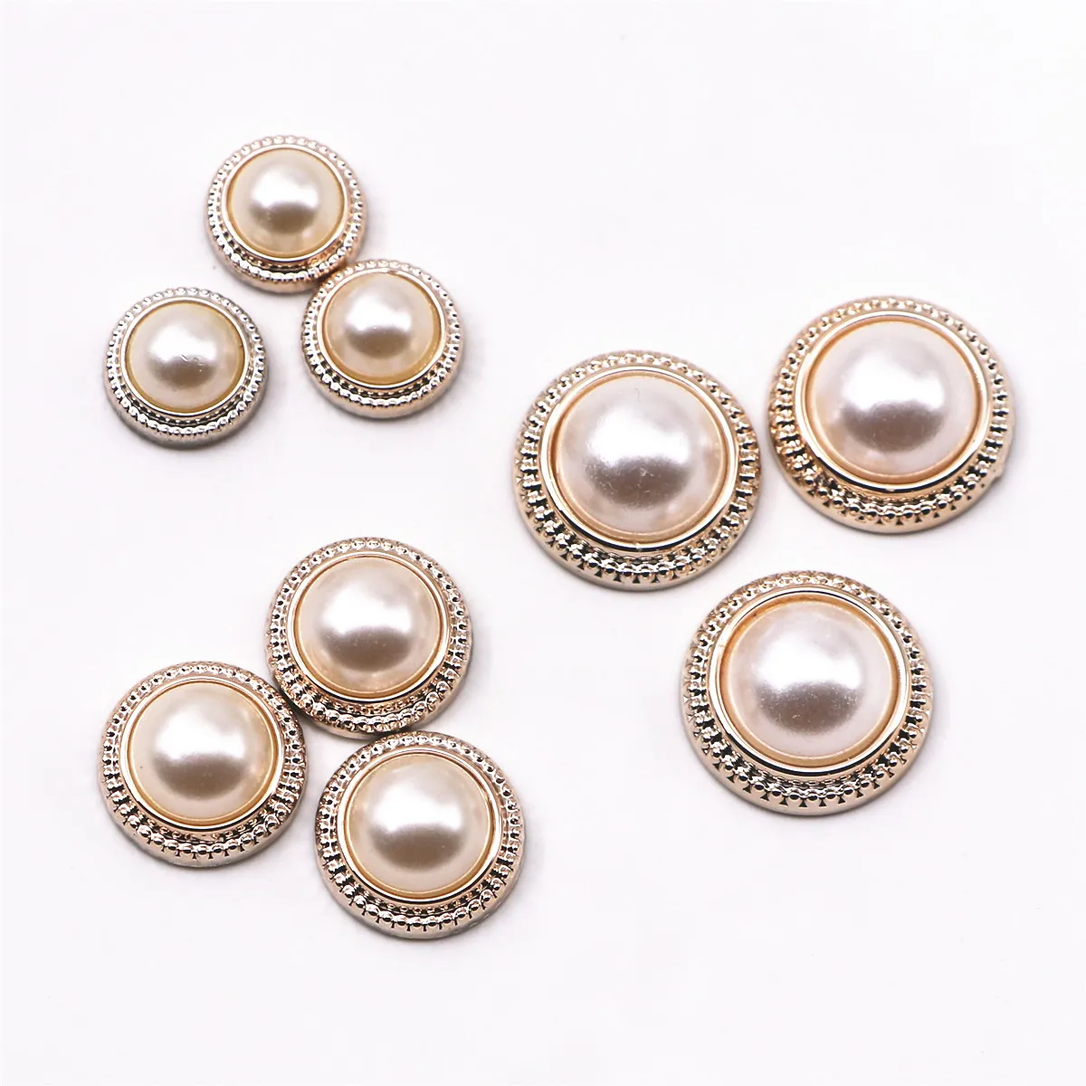 12mm/15mm/17mm Golden Double Circle Pearl Plastic Flat back Button Decoration Sewing Craft Scrapbook Accessories