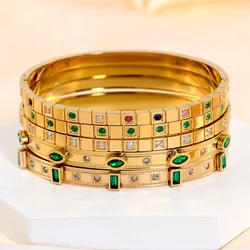 Trendy Chic Gold Color Simple 316L Stainless Steel Bangles Bracelets for Women Charm Colored Zircon Waterproof Jewelry Gift