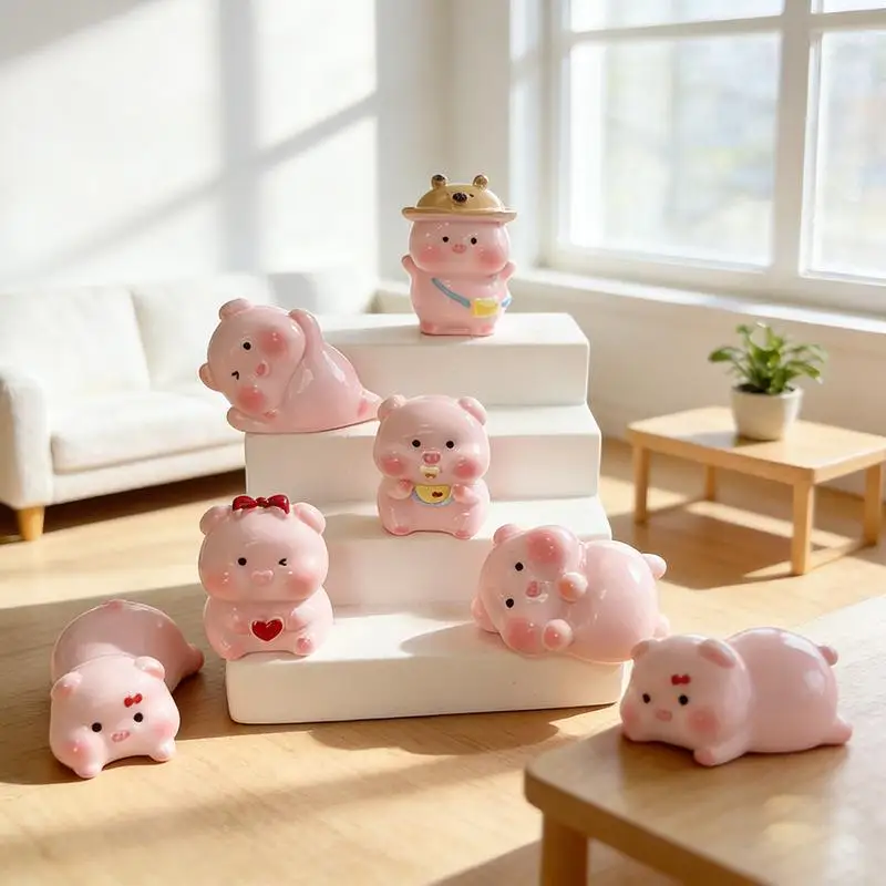 Cute Pink Pig Mini Figurine Cartoon Resin Desktop Decoration Cute Animal Mini Figurine Home Shelf Decoration Desktop Ornament