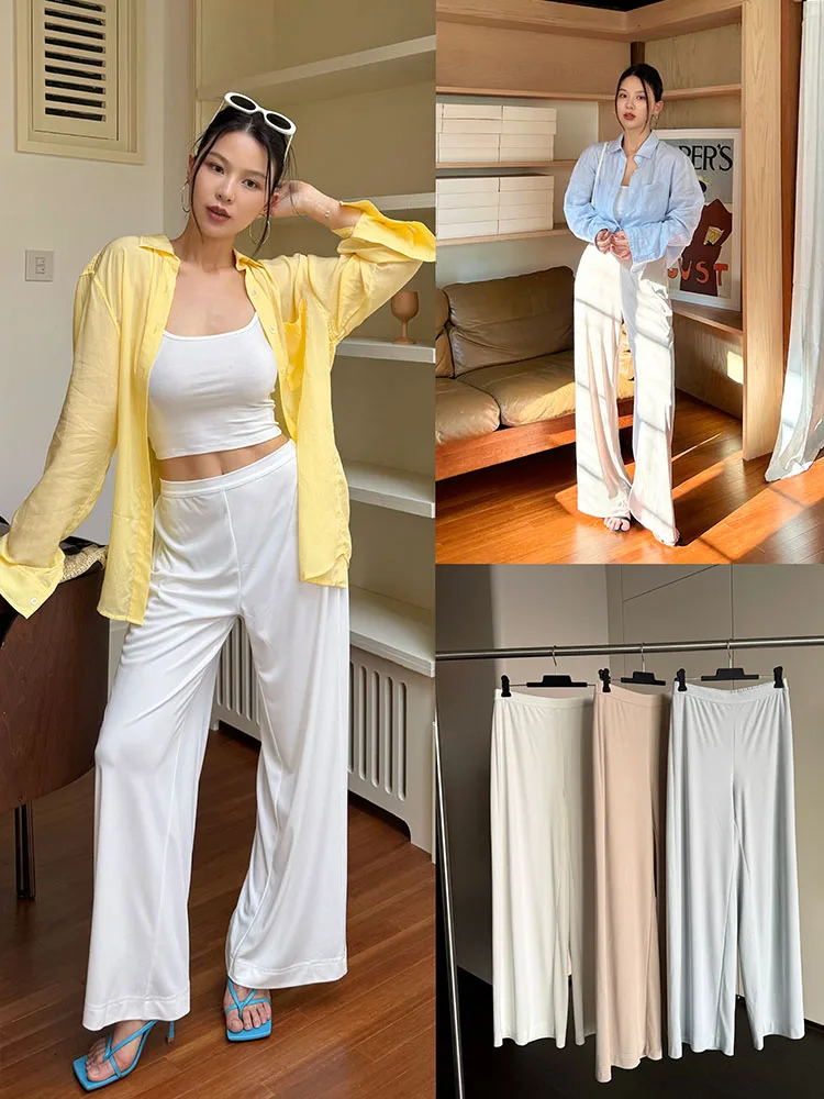 

High Waist Straight Leg Pants Spring Summer New Arrival Anti-Wrinkle Lightweight Ele Slimming mat Casual Trousers ...