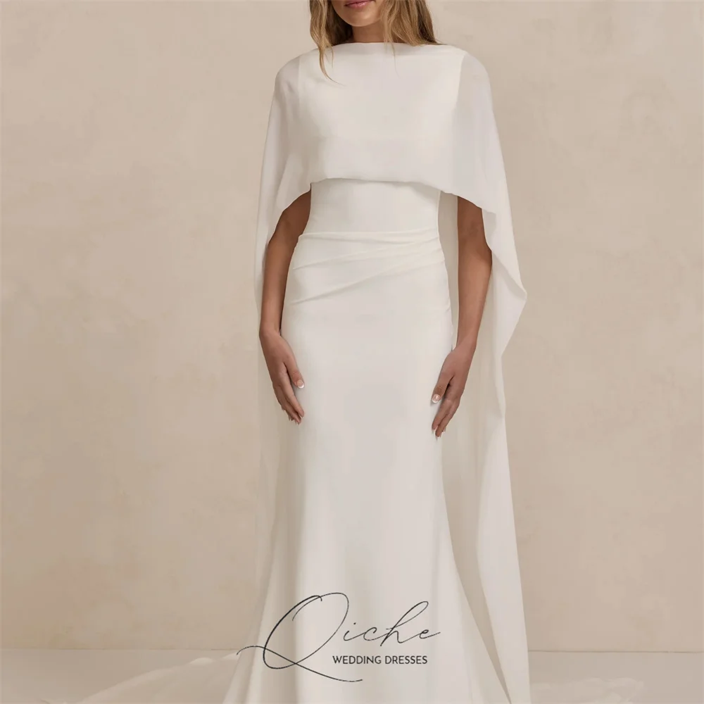 QICHE Vintage sirena Vestidos De novia con capa mujeres 2026 cuello redondo espalda abierta botones vestido De novia Vestidos De novia personalizados