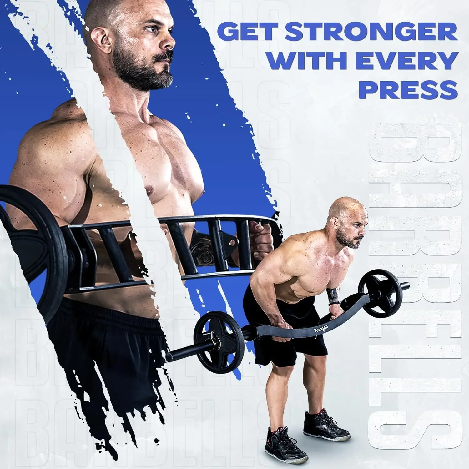 Multi Grip Barbell & Cable Attachment - Swiss Bar, American Bar for Greater Range of Motion, with 2 Collars, Fits Weight Plates