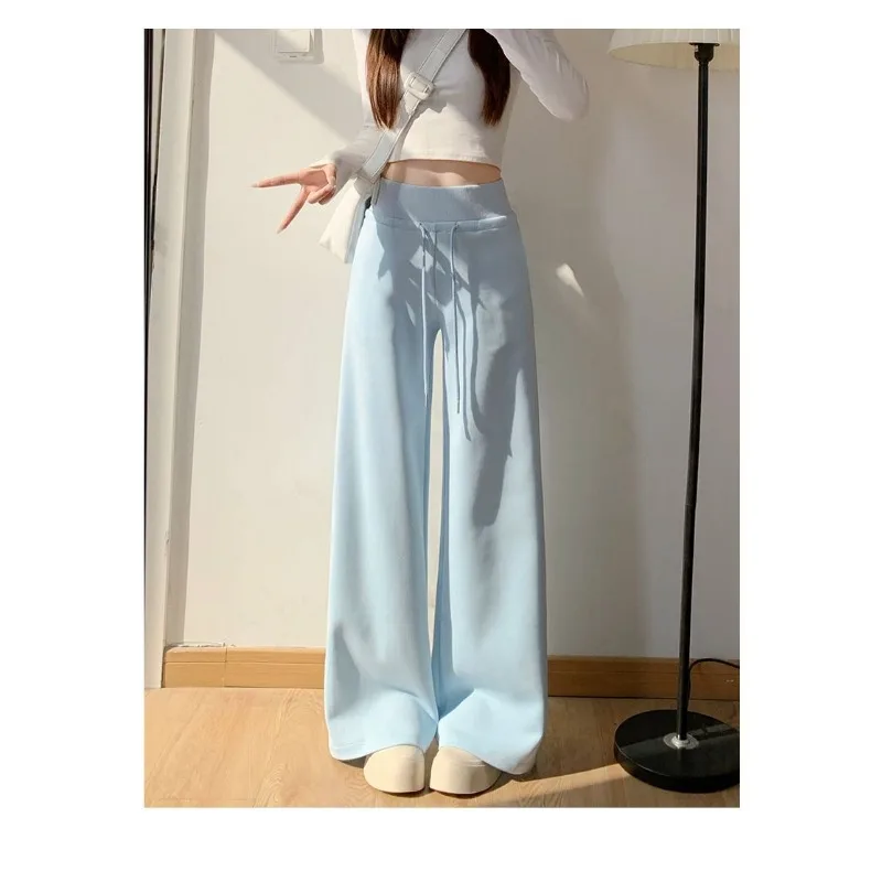 بنطال رياضي رياضي للنساء في الخريف بنطال عالي الخصر ونحيف ومتعدد الاستخدامات وفضفاض غير رسمي واسع الساق قليلاً