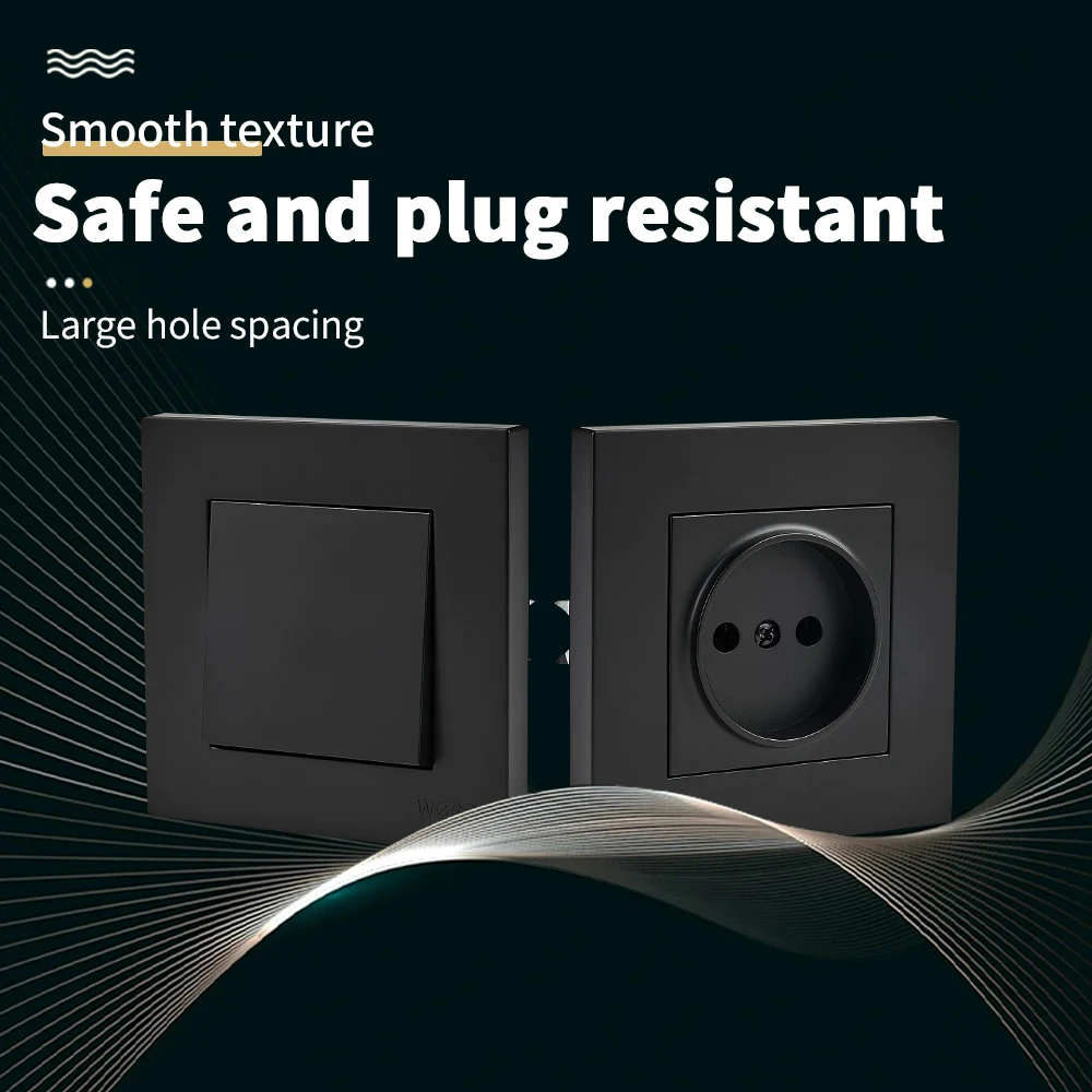 Black Flame Retardant Wall Embedded Electrical Outlets AC Power Sockets Not Ground Paint Plastic EU Standard Classic 250V Ground view 3