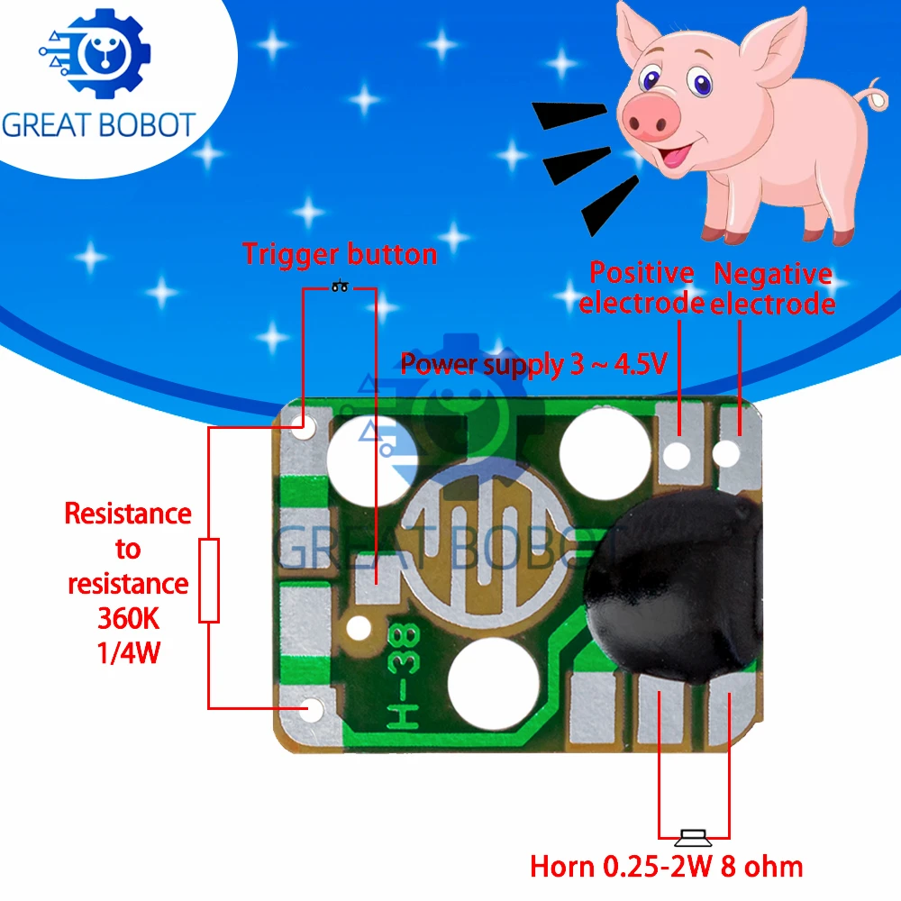 3v-4. 5V Pig call three tone chip triggers playback for 3 seconds Animal call high-quality sound chip IC electronic music kit