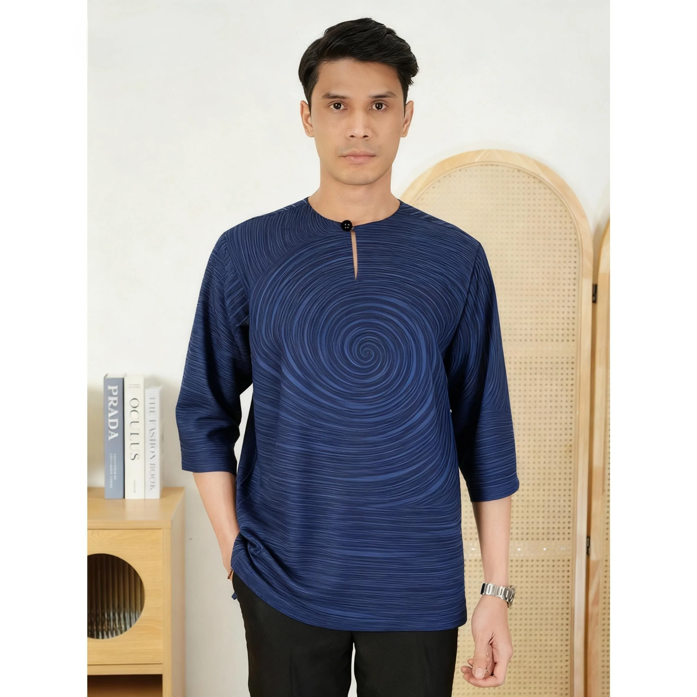 تي شيرت إسلامي مخطط مطرز للعيد بأكمام قصيرة تي شيرت جوبا عبايات فضفاضة غير رسمية 2026 Ropa Musulmana تي شيرت إسلامي #4