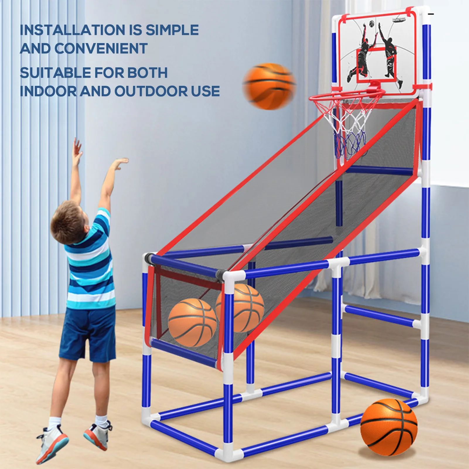 

Basketball Game Set Kids Basketball Hoop for Outdoor with 4 Balls 88cm to 140cm Height Adjustment Basketball Training Equipment