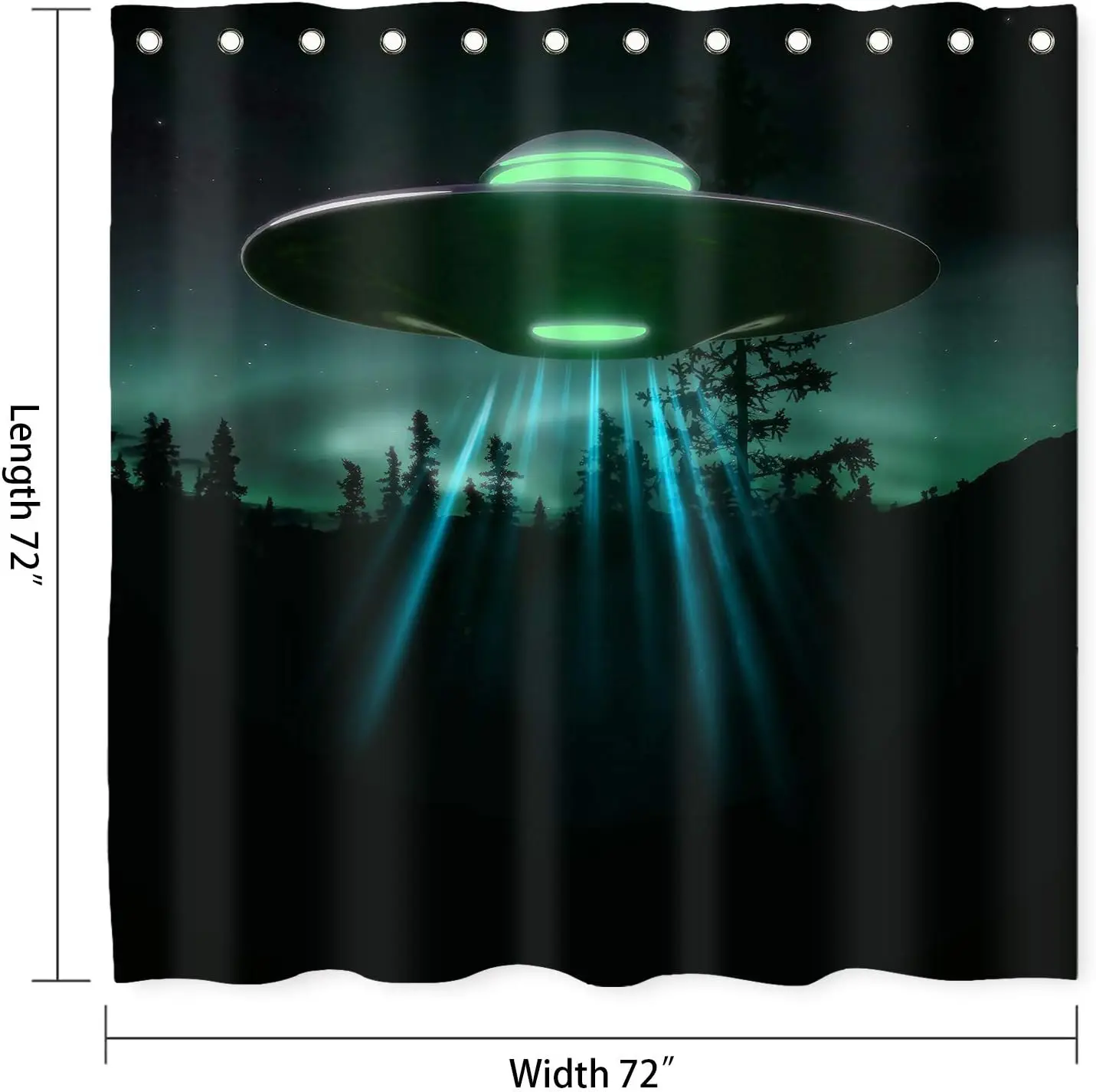 Alien Spaceship Shower Curtain, Fairy Night Sci Fi Theme UFO Shower Curtains Set with 12 Hooks, Durable Washable