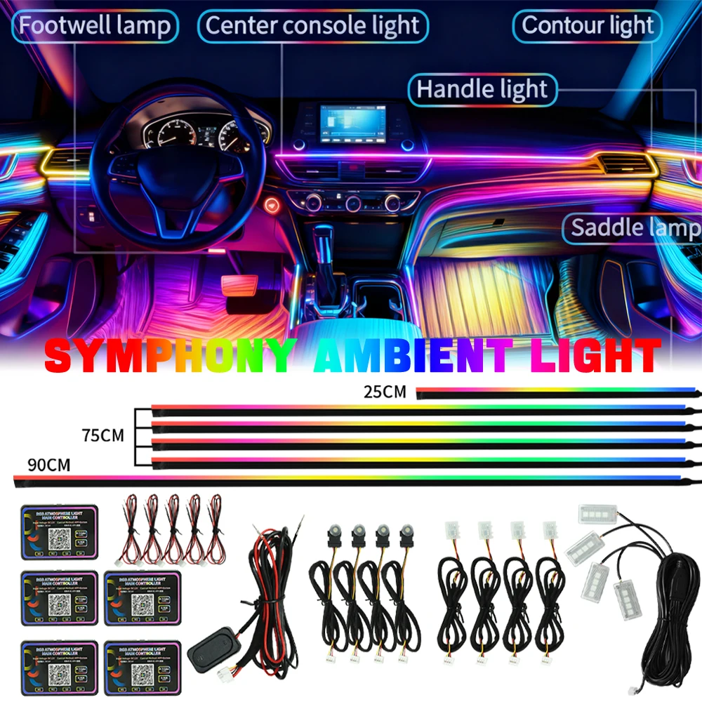

Car Ambient Light Led Interior Acrylic Strips RGB APP Control Symphony Streamer Neon Light Atmosphere Lamp Kit Auto Accessories
