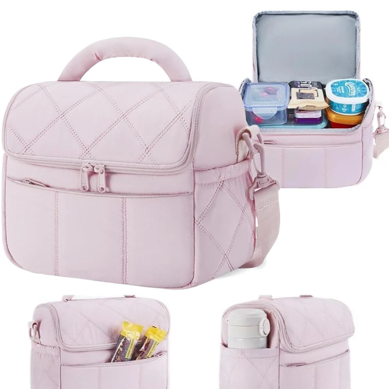 

Insulated Lunch Bag Quilted Lightweight Waterproof Tote Cooler Picnic Work Food Storage Pack Outdoor Travel Lunch Box