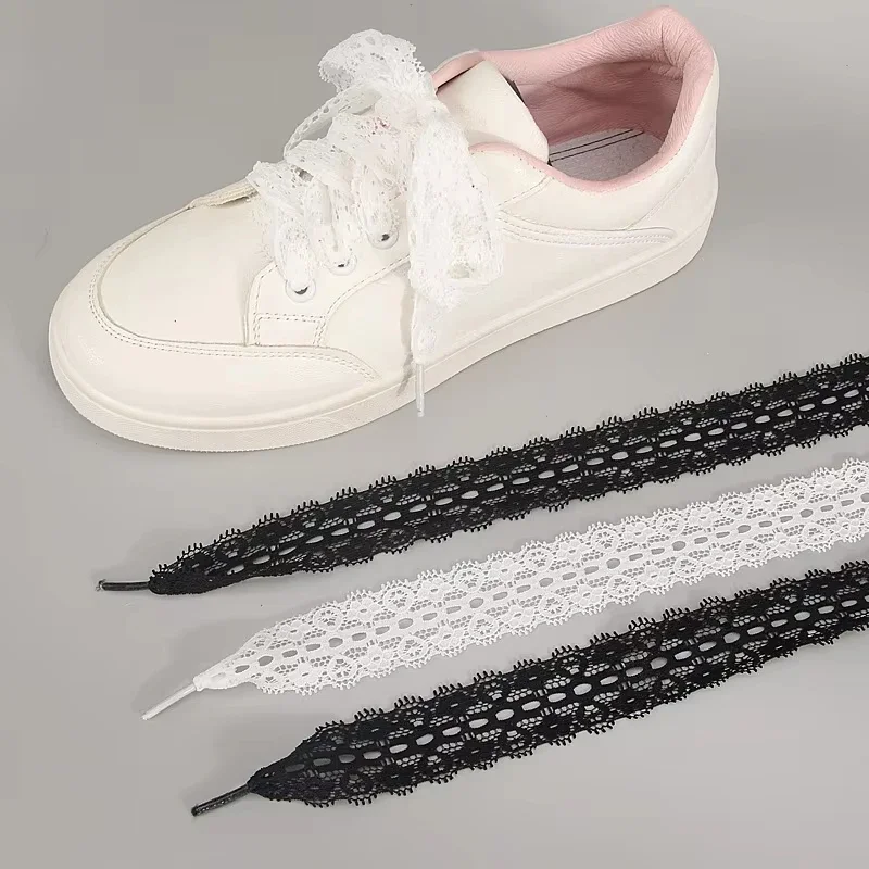 Fancy Lace Hollow out elasticity Flat Shoelace for Sneakers Shoelaces for Women Casual Shoes Black White Shoe Laces Accessorices image 2