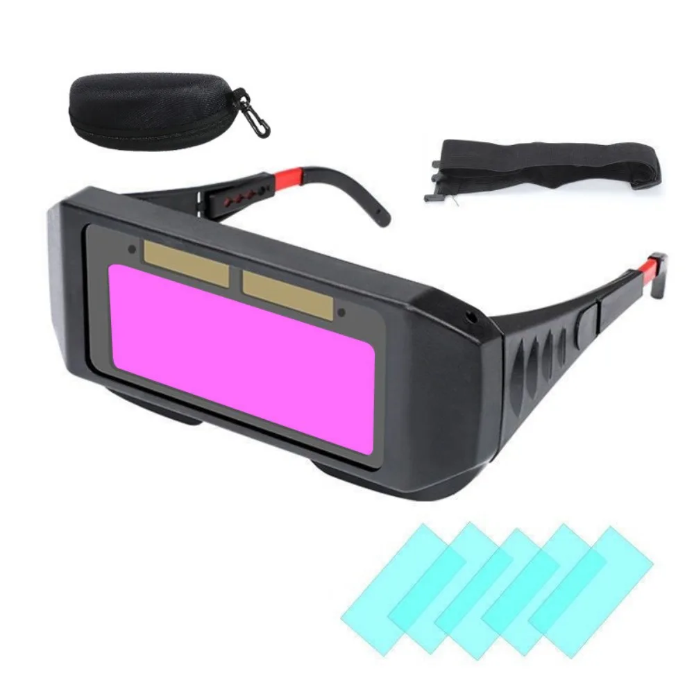 5 Protective Sheets Welding Goggles Large View Eye Protection Automatic Dimming Eyeglass Adjustable Auto Darking