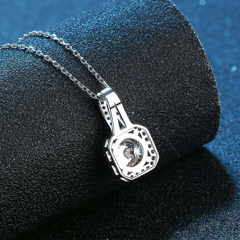 LioraGem 0.5-1-2 Carat Moissanite Necklace, Square Wrapped Pendant with Micro-paved Diamonds Clavicle Chain Platinum PT950