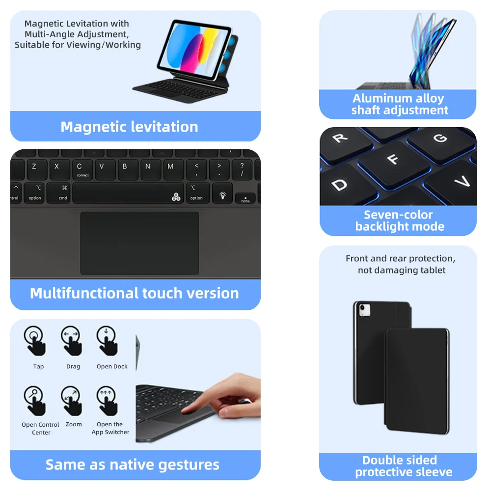 New Backlight Magic Keyboard For iPad 11th A16 Air 6 iPad Case 7/8/9/10th Gen Pro 13 12.9 11 Air4 5 10.9 Spanish Hebrew Keyboard - Image 5