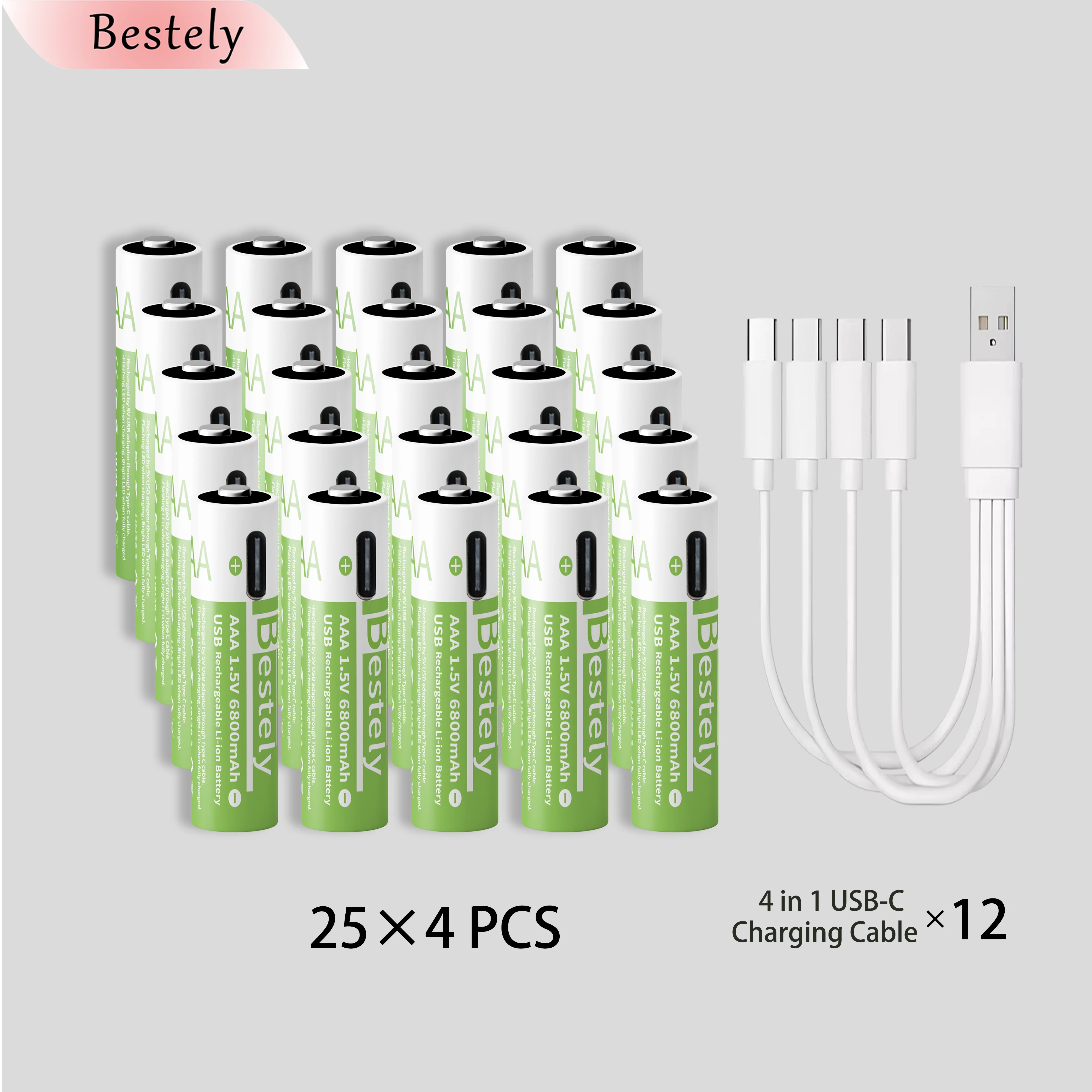 New 1.5V AAA Rechargeable Lithium Batteries 6800mAh Capacity, Type-C USB AAA Li-ion Battery 2000 Times Cycle with Cable for Free