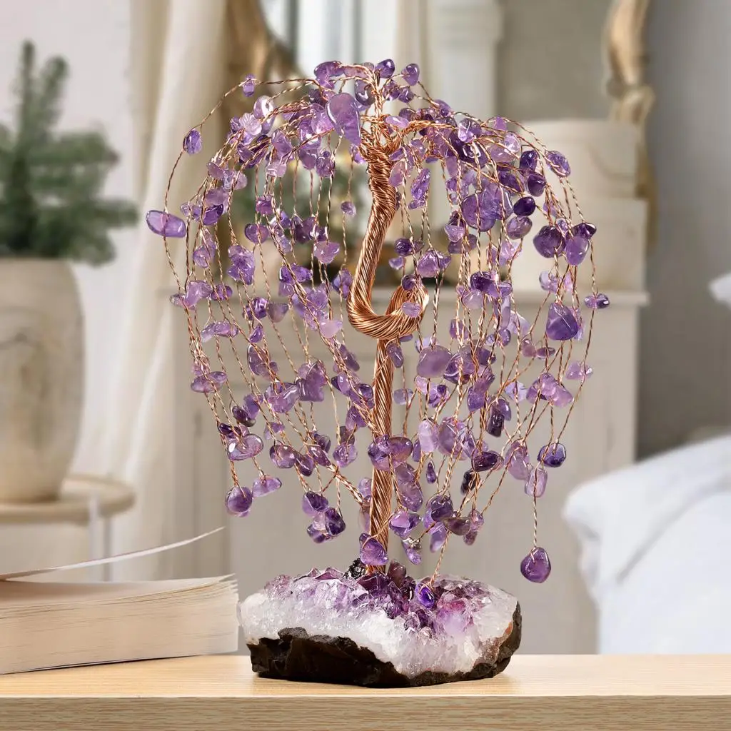 Imagem -06 - Lucky Money Tree com Cru Amethyst Cluster Árvore Bonsai de Cristal Feng Shui Home Decor Desktop Ornamentos