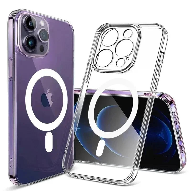 

Clear Magnetic Phone Case For iPhone 14 11 12 13 15 Pro Max 12 13 Mini 15 Plus Magsafe Wireless Charge Silicone Shockproof Cover