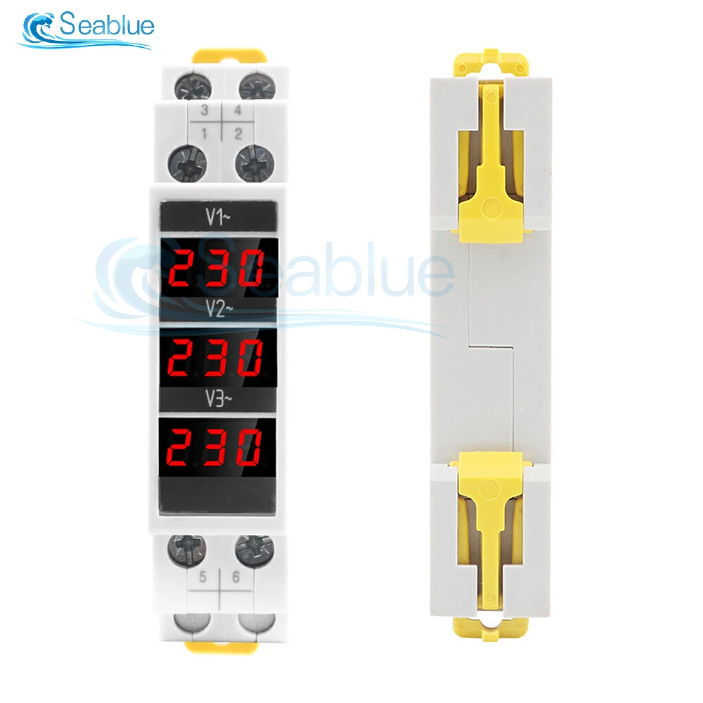 

Din Rail 35mm Voltage Meter AC 80-500V 220V 380V Three Phase Modular Voltmeter Indicator LED Digital Display Detector