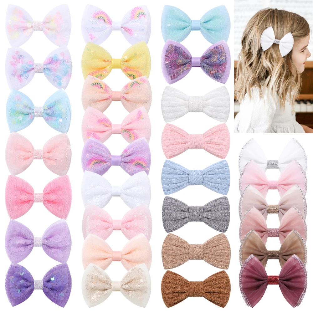 2Pcs Fashion Sequin Hairpin Girl Kids Bow Glitter Hairclip Colorful Bowknot Hairgripe Baby Child Hair Accessories Wholesale Gift