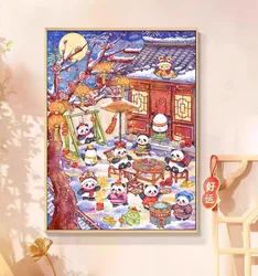 9ct 100x75cm Panda's New Year Embroidery DIY Printed Kits Cross Stitch Needlework Set Home Decor Crafts