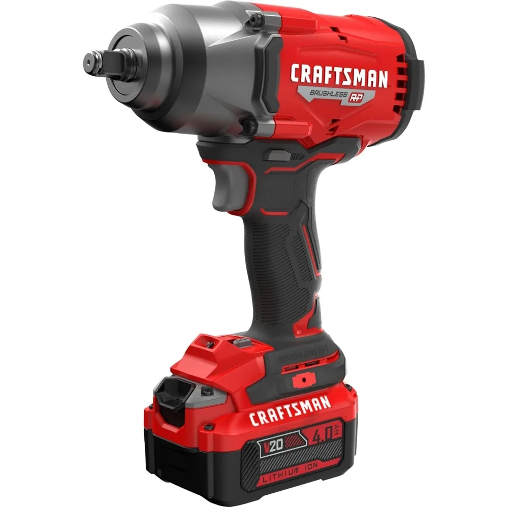 

CRAFTSMAN V20 RP Impact Wrench, Cordless, Brushless, High Torque, 1/2 Inch, 4Ah Battery and Charger Included (CMCF940M1)