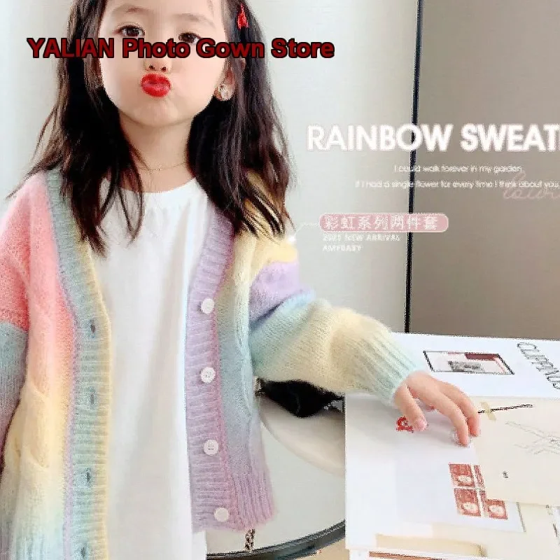 Girls Gradient Knit Top 2026 Little Kids Rainbow Chic Jacket Trendy