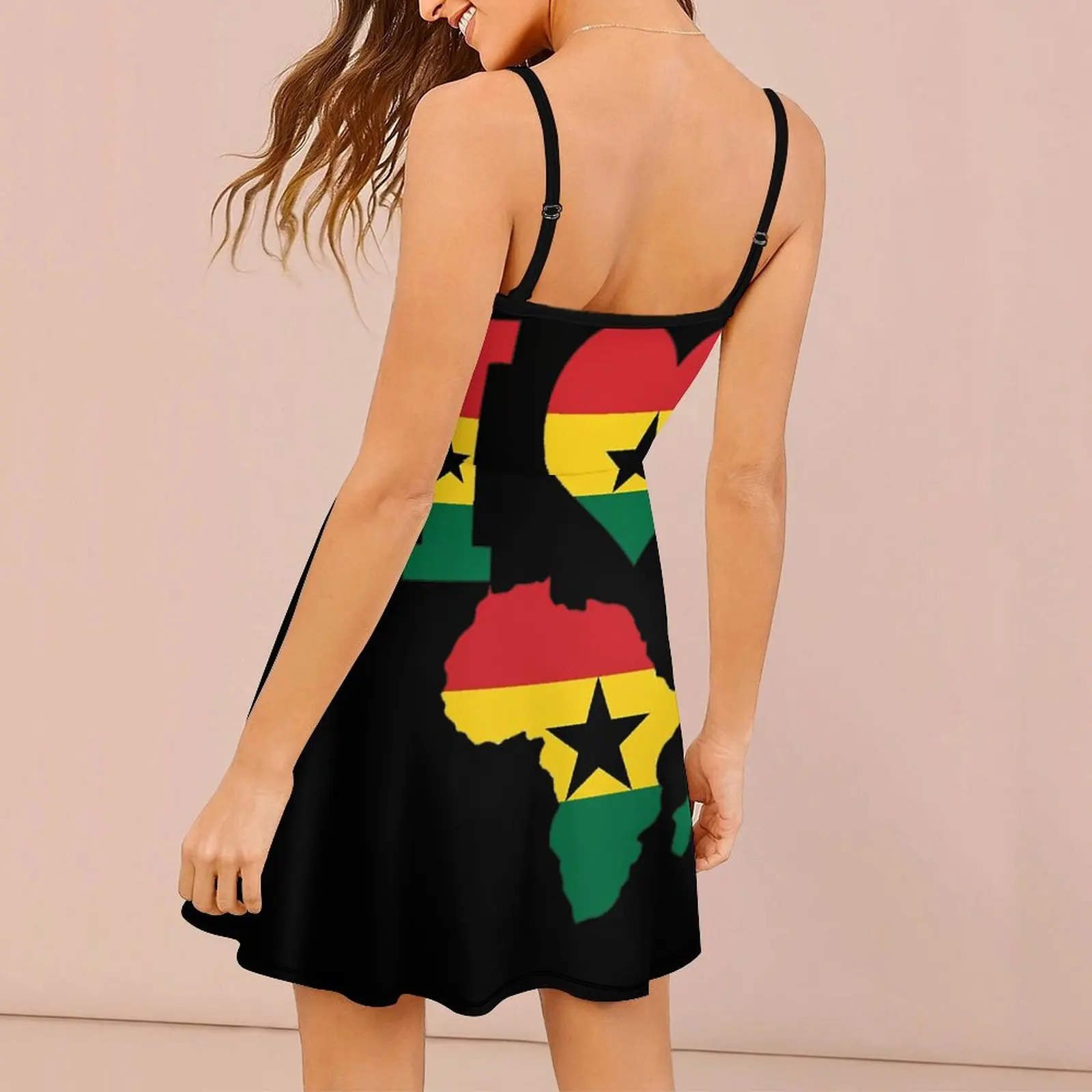 Exotic I Love Ghana Flag Africa Map T Shirt Women's Sling Dress Humor Graphic Cocktails Woman's Clothing Suspender Dress Graphic