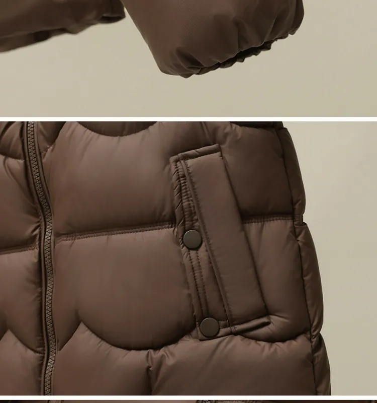 2027 Winter Parkas Women Down Cotton Jacket V-neck Large Fur Collar Belt Mid Length Cotton-padded Coat Female Outerwear Overcoat