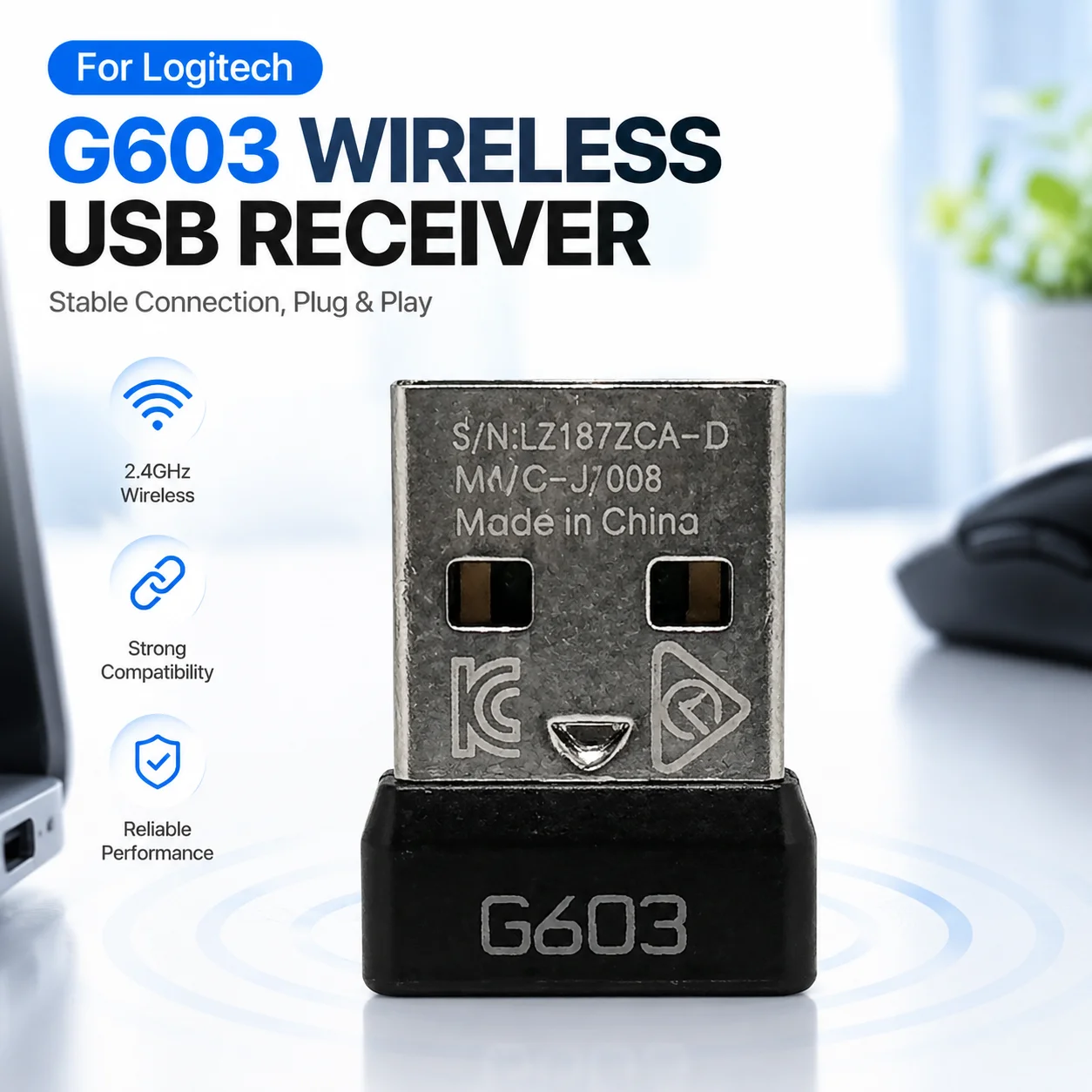 USB Dongle Receiver For Logitech G603 Mouse Receiver - Wireless Gaming Mouse Replacement Accessory, USB-A Dongle Plug Adapter