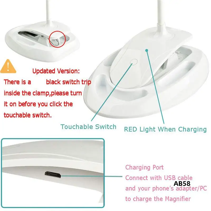 

3Pcs Handheld Magnifier 3X 8X Illuminated Desk Table Led Lamp Magnifying Glass Rechargeable Magnifier With Light