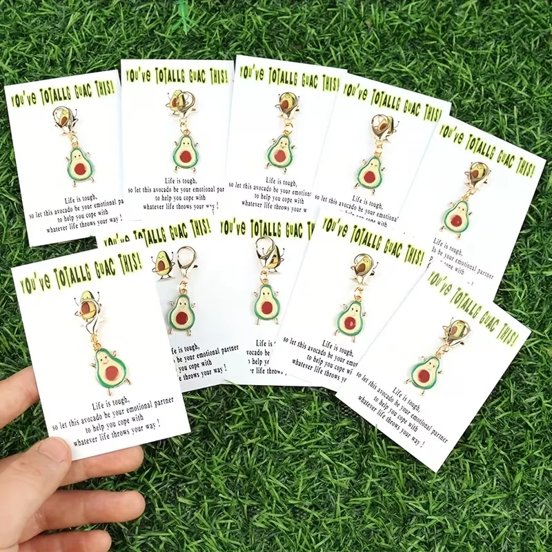 10 Charming Avocado Keychains with Emotional Avocado Cards, Alloy and Paper Friendship Gift Pendants — Suitable for Birthdays, Weddings, Graduation Ceremonies, Bachelor Parties, and Other Occasions — Perfect for Families, Friends, and Couples, Also Ideal for Holidays Like Halloween and Christmas
