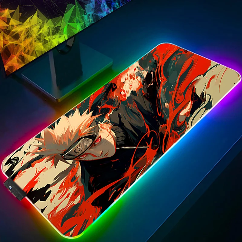 

LED XXL Mouse Pad N-narutoS Anime Gamer Computer RGB Mousepad Cartoon 90x40 Gaming Accessories Tablet Varmilo Keyboard Backlight
