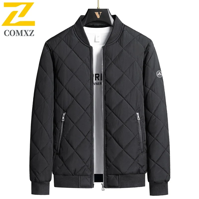 

COMXZ новая зимняя пуховая хлопковая куртка большого размера, повседневная мужская бейсбольная куртка на утолщенной флисовой подкладке с воротником-стойкой, пальто с хлопковой подкладкой