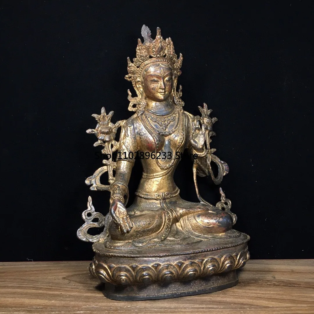 Tibetan brass mud gold cinnabar painted Guanyin whiteness mother seven eyes Buddha mother hall home goods ornaments 31cm