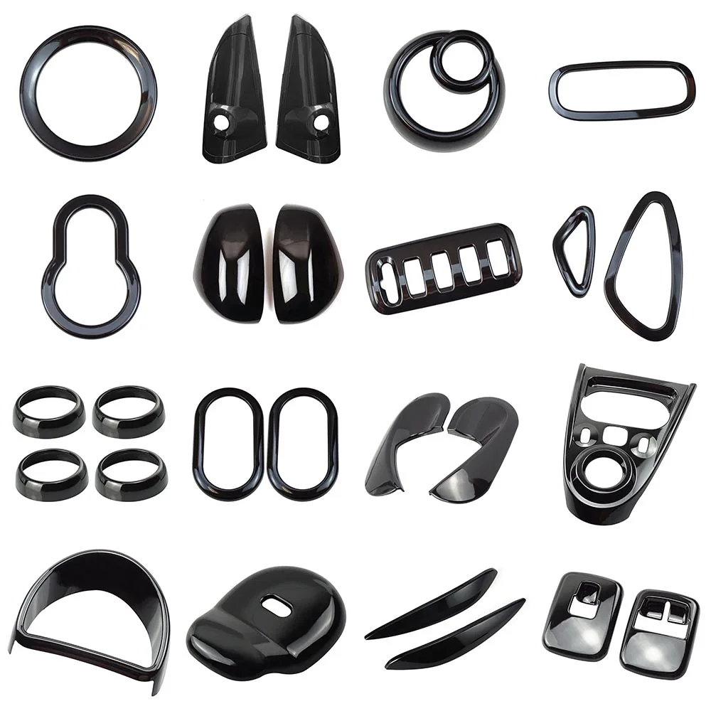 For Smart 453 Full Set Interior Gloss Black Car Dashboard Outlet Sticker Cover Gear Shift Trim For New Smart 453 Fortwo Forfour