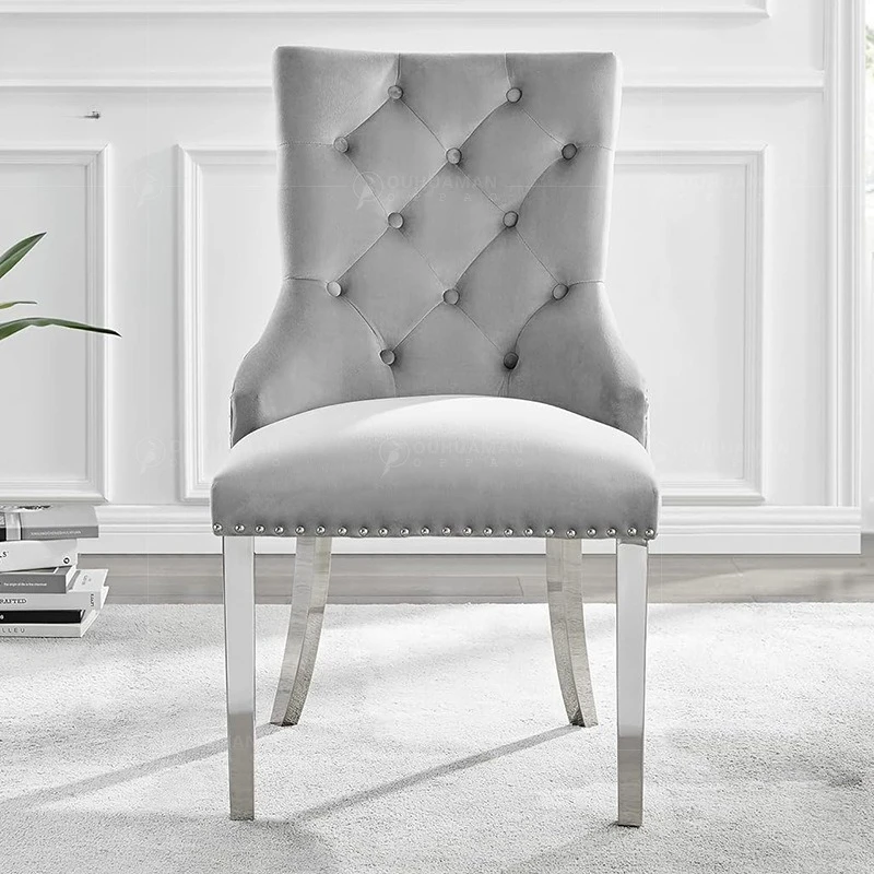 Modern light luxury stainless steel chair cafe hotel backrest flannel dining table and chair
