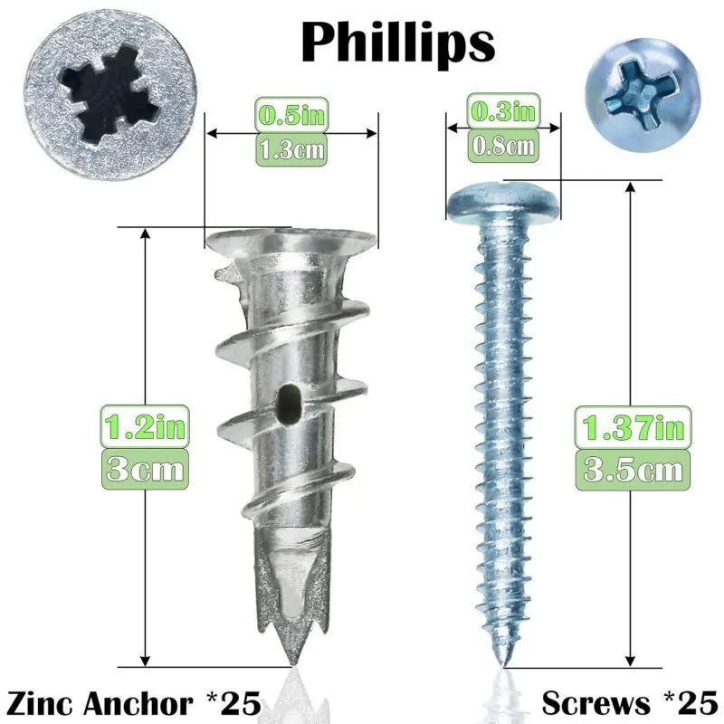50PCS Self-drilling wall anchor kit with screws, heavy-duty metal, and self-tapping hand-operated.