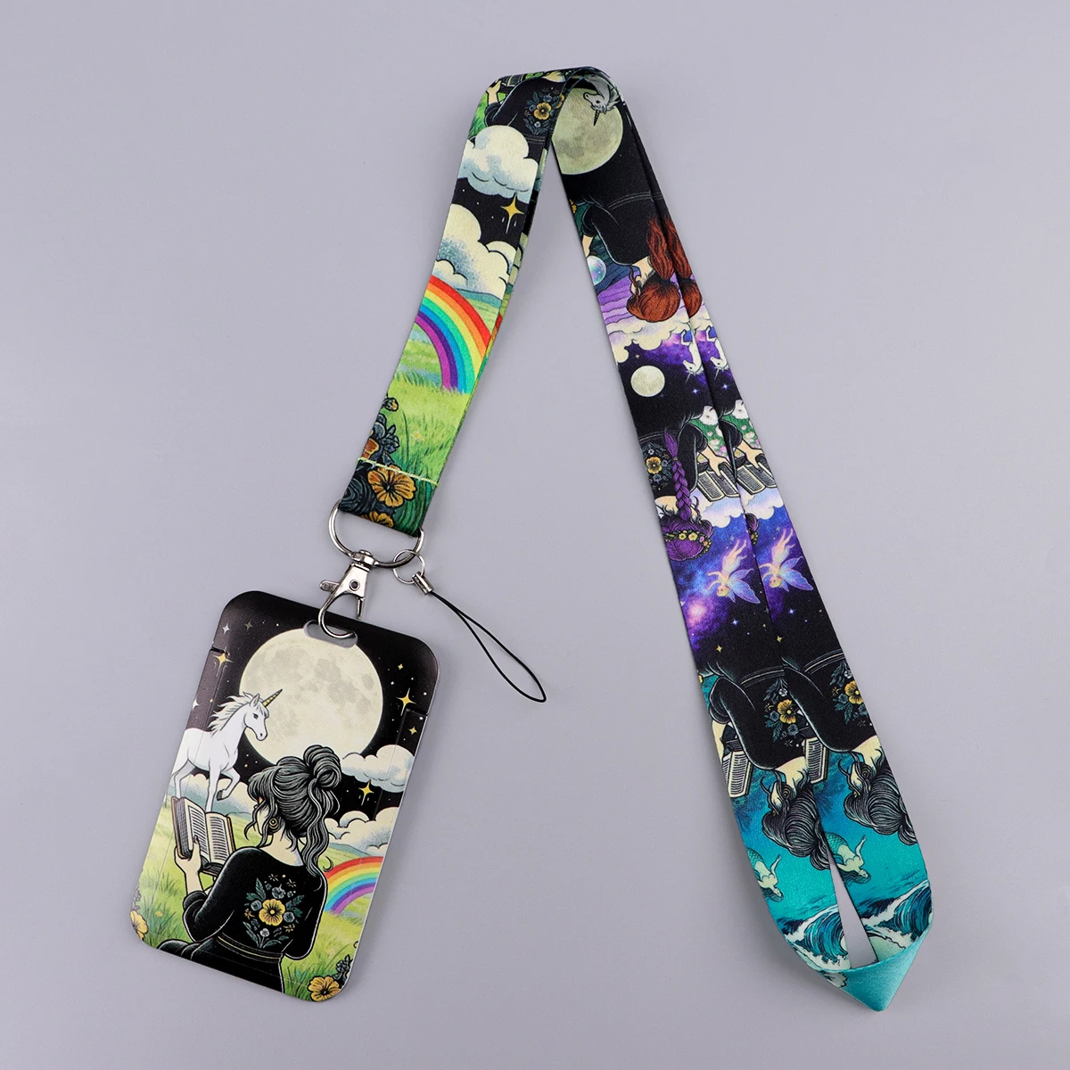 

LX1609 Cartoon Reading Girl Lanyard Keychain ID Credit Card Cover Pass Mobile Phone Charm Badge Holder Key Holder Neck Straps
