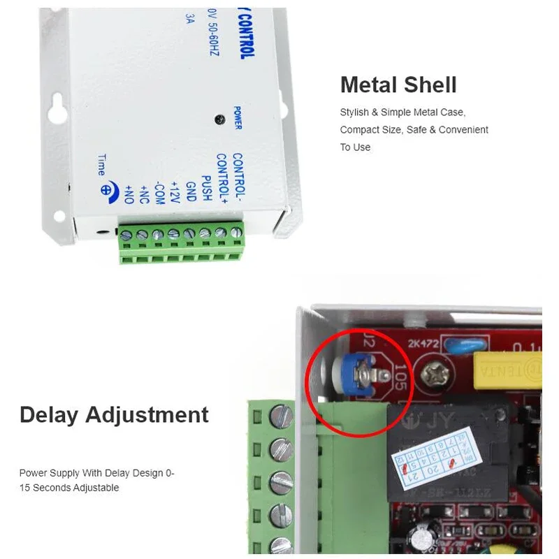 5YOA Access Control Power Supplier Transformer DC 12V 3A Door system Switch AC 110~240V Delay time max 15s High Quality Control