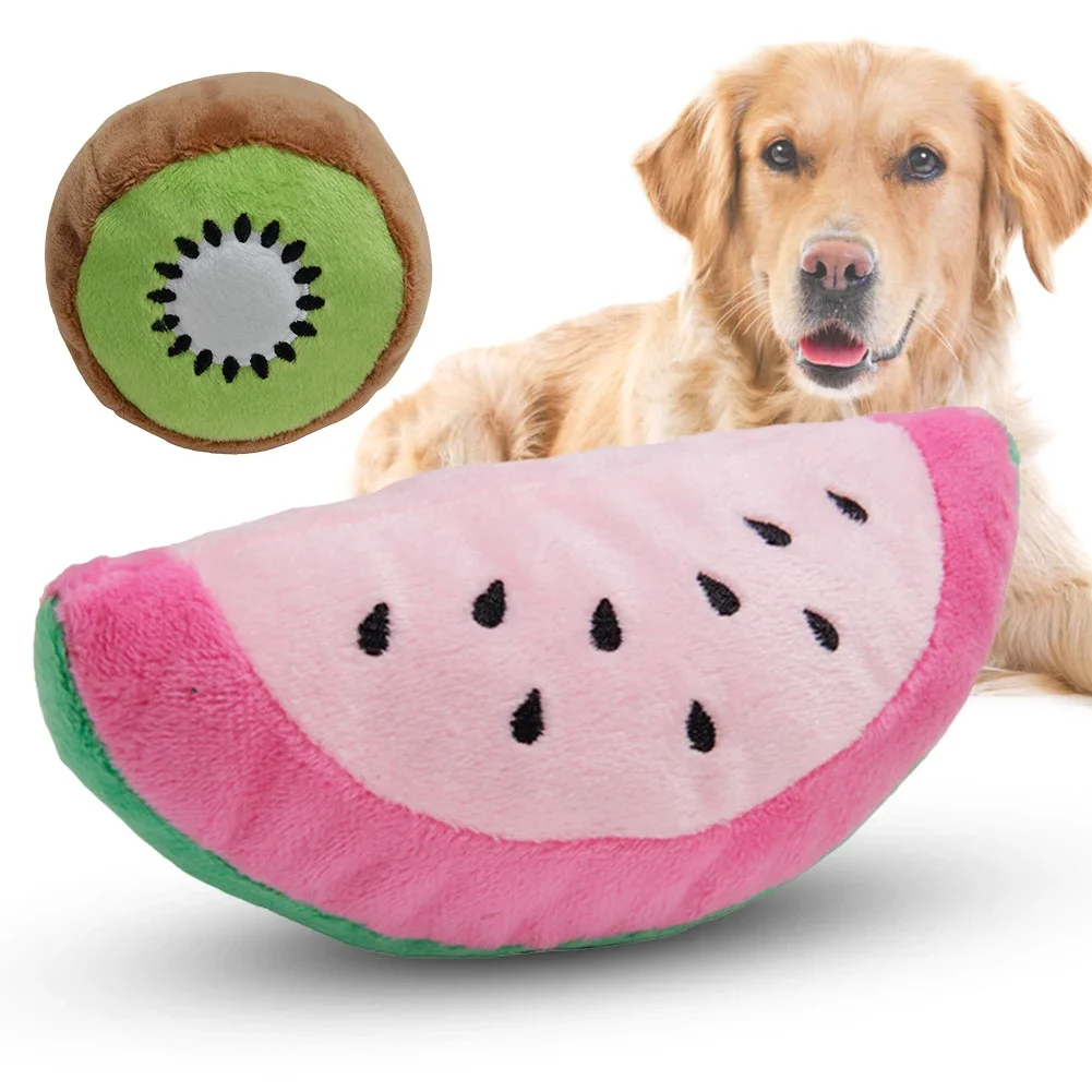 Puppy Dog Plush Squeaky Toys Bite-Resistant Bone Aggressive Chewers Soft Dog Teeth Chew Fruit Funny Play Sound Toys Pet Supplies