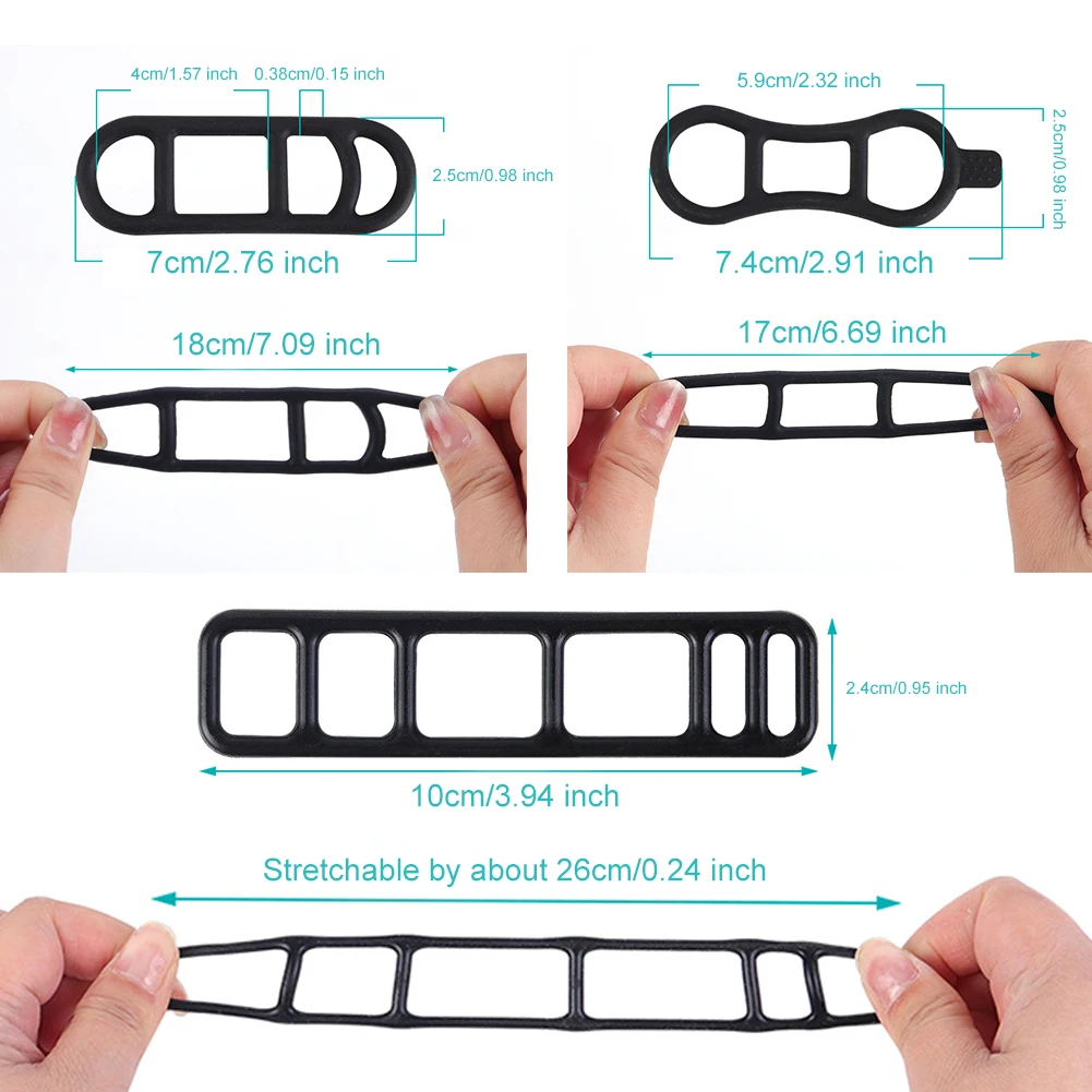 Bicycle Silicone Band Torch Silicone Bands with Small Hook Cycling Headlight Strap Waterproof Non Slip for Light Speaker GPS